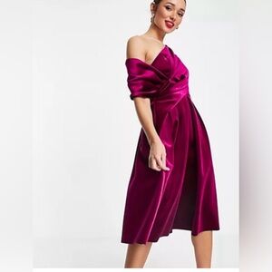 ASOS Elegant Off-Shoulder Dress, size 2, color: berry